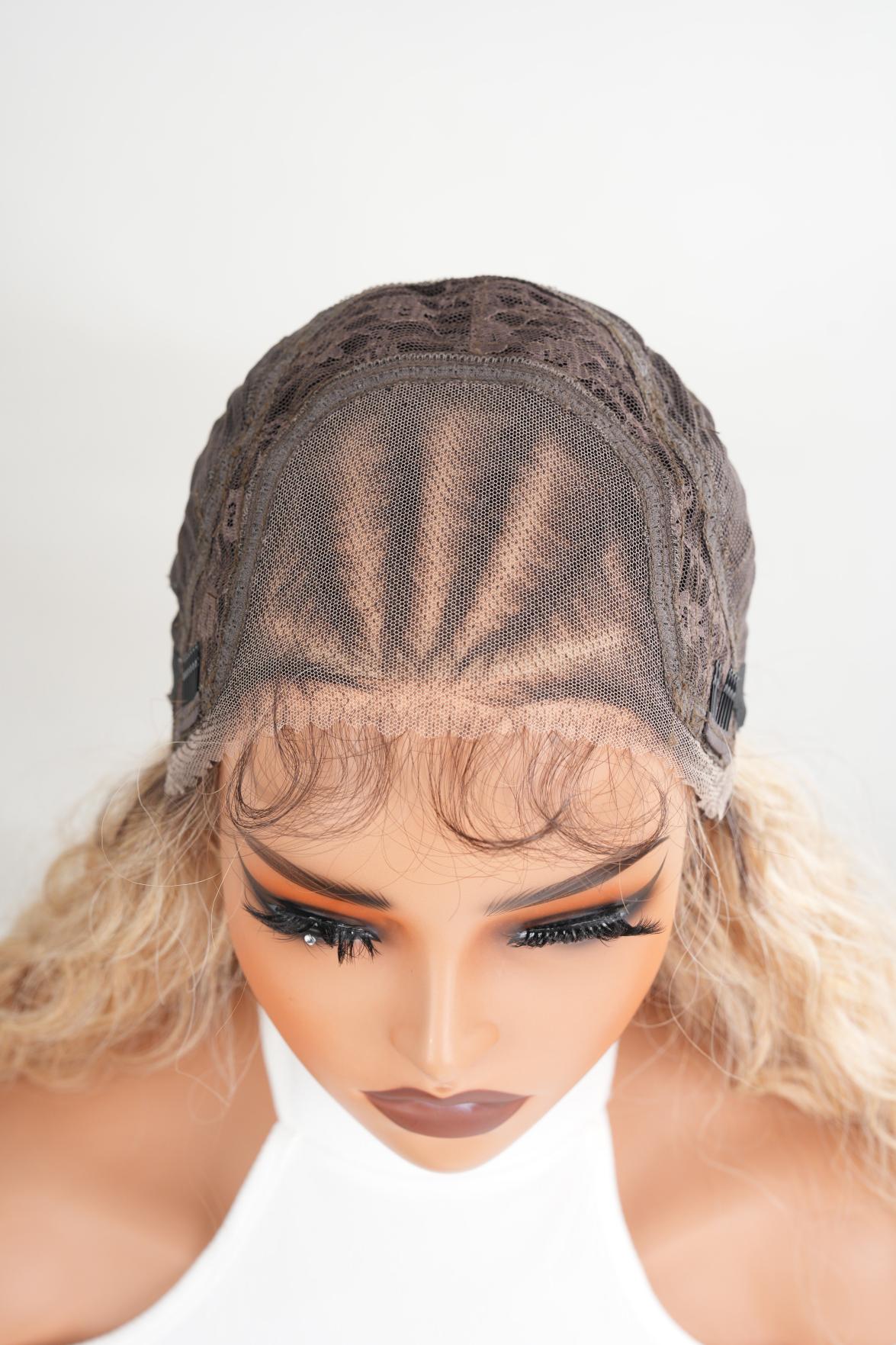 NOBLE 25 Inch Brown-gold gradient braided wavy curls with lace detailing for long waves