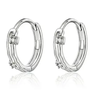 925 Silver Plated Double Layer Hammered Hoop Earrings, Minimalist Dual Band Textured Silver Hoops for Women