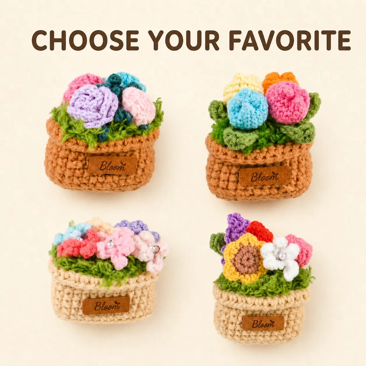 Crochet Flower Basket Fridge Magnet, Colorful 3D Floral Refrigerator Decor for Kitchen, Locker and Magnetic Board