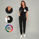 COZYSCRUBS Luna Vital Set for Women - Stretch V-Neck Scrub Top & Jogger Pant with 8 Pockets, Workwear, Uniforms