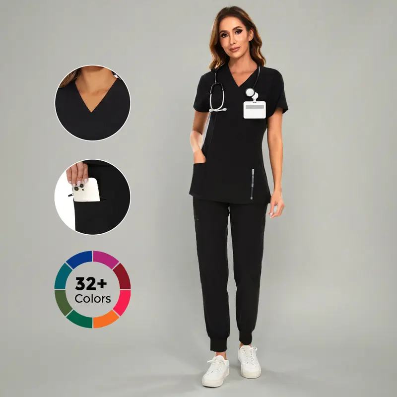 COZYFIT Scrubs Luna Vital Set for Women - Stretch V-Neck Scrub Top & Jogger Pant with 8 Pockets