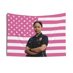 Lucy Chen The Rookie Pink American Flags For Wall Decor, Indoor Wall Tapestries, Room Decor, One Side Polyester Wall Flag Decorative Peach Modern Stripe Design Light