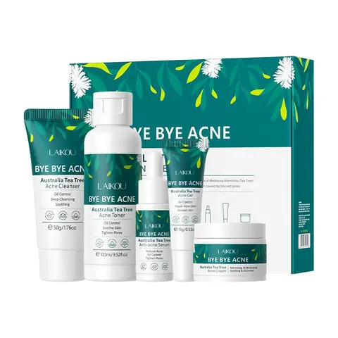 Australia Tea Tree Acne Clearing Treatment Products Skincare Set, Acne Control Set, Acne Cleansing Set, Acne Routine Set, 5 Counts/set Intensive Pore Care Deep Cleaning Facial Cleanser & Facial Cream & Toner & Serum & Gel, Facial Skin Care Kit