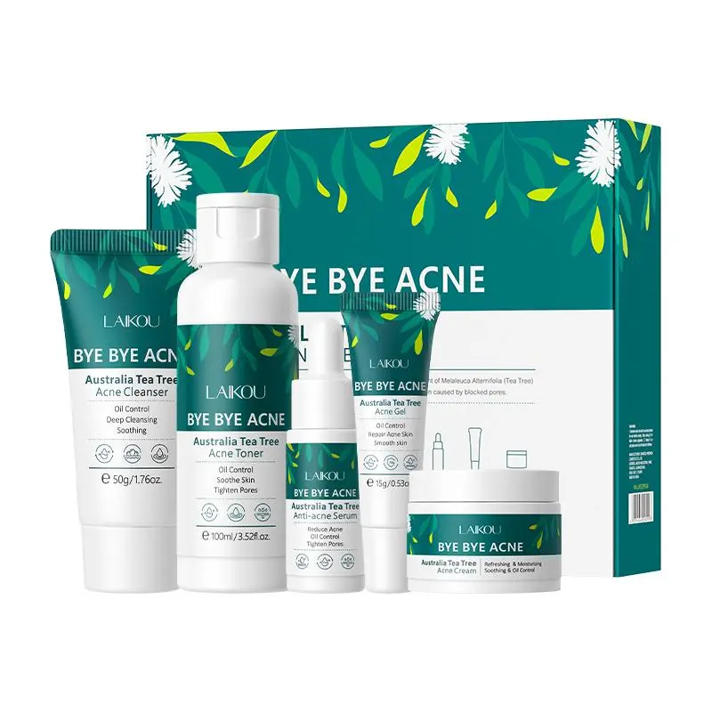Australia Tea Tree Acne Clearing Treatment Products Skincare Set, Acne Control Set, Acne Cleansing Set, 5 Counts/set Intensive Pore Care Deep Cleaning Facial Cleanser & Facial Cream & Toner & Serum & Gel, Facial Skin Care Kit