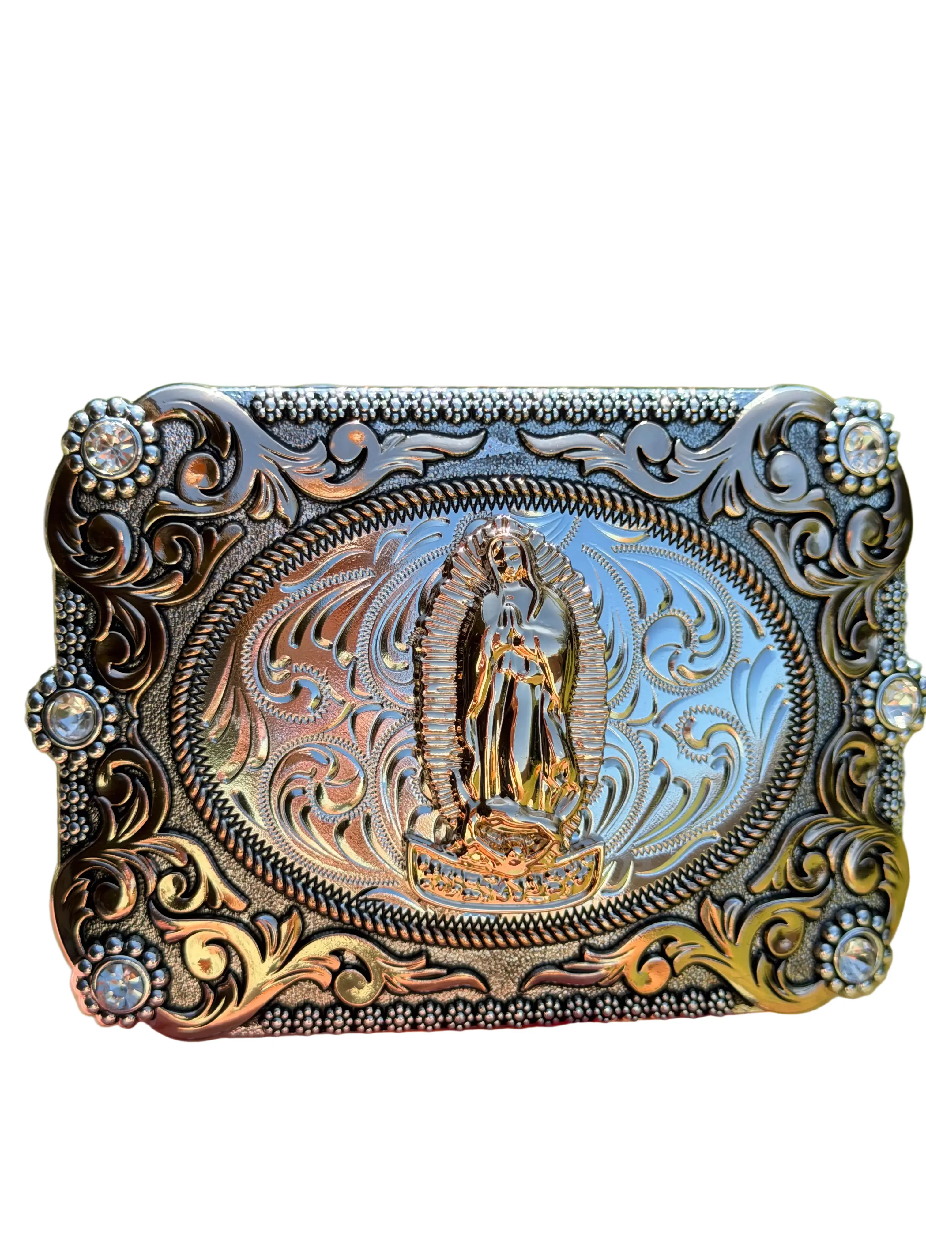 Western Rhinestone Belt Buckle - Cowboy-Themed Men's Religious Accessory with Sparkling Stones, Fits Gold Clasp/Silver Accents Men's Belts, Ideal for Rodeo Wear, Beltbuckle