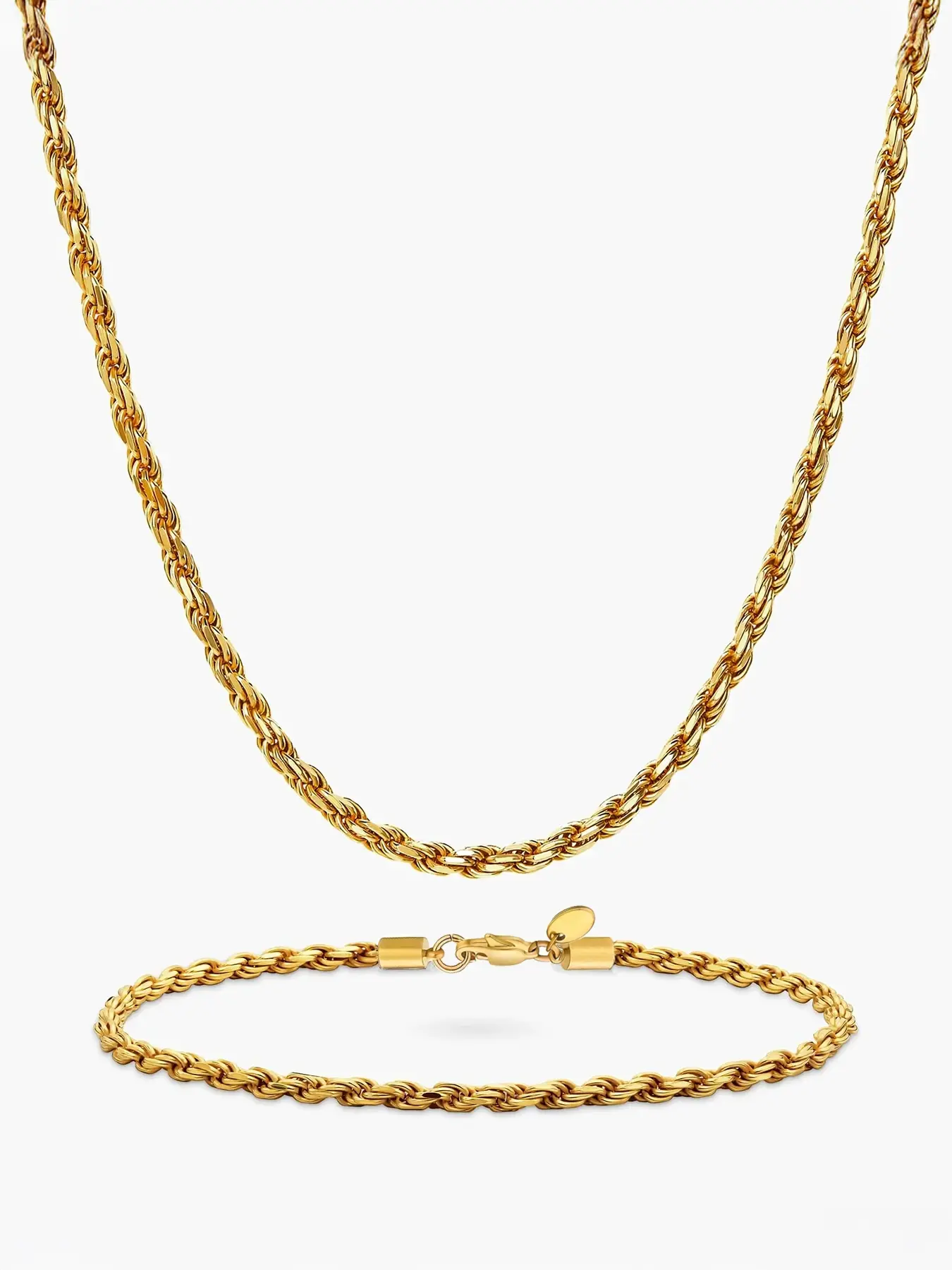 ICED CHICS Two-piece set, necklace and bracelet set, Elegant Jewelry Set, 3mm twisted chain, basic and versatile, hip-hop jewelry accessory, suitable for both men and women
