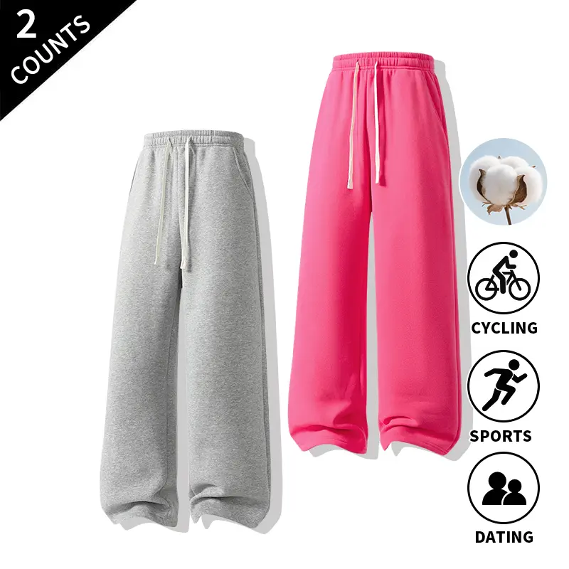 2-Pack Men’s Loose Straight-Leg Sweatpants, Drawstring Elastic Waistband, Casual Street & Athletic Track Pants