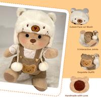 White Mink Hat Brown Overalls With Brown Bear