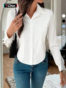 Stylish Women's Long Sleeve Button-Up Fitted Casual Shirt, Perfect for Daily Commuting and Versatile Pairing