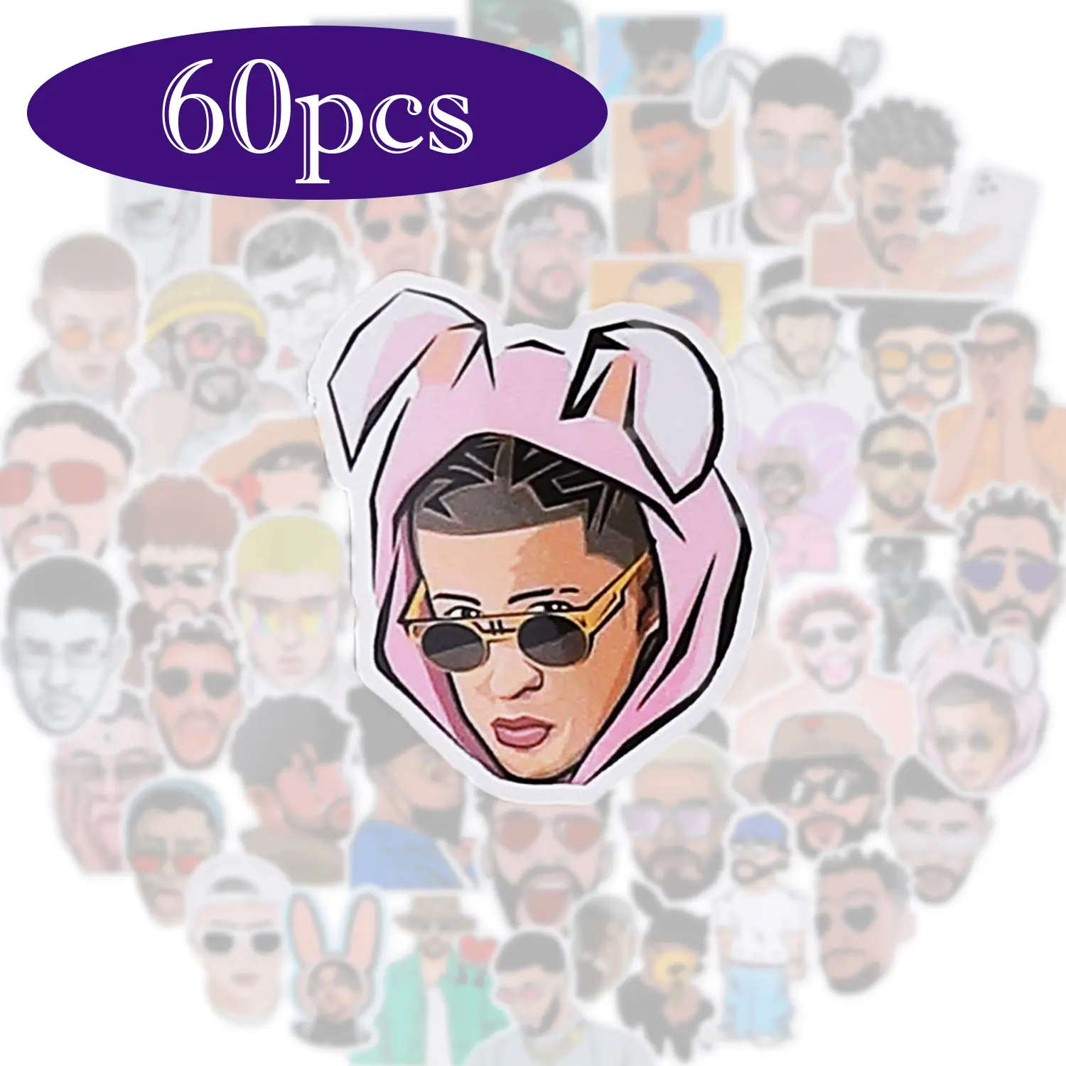 60pcs Bunny Stickers Merch Party Decorations, Phone Case Laptop Skateboard Decals, Waterproof Adhesive Decor, Durable Multi-Surface, No Bad Material for Fans