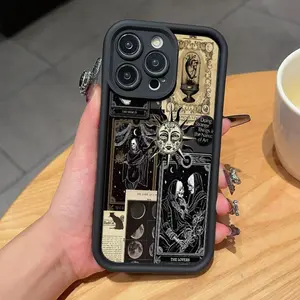 Phone Case for IPhone 17 Pro Max 16 Plus 15 14 13 12 11 Air E Black Skull Illustration Pattern Full Body Protection Shockproof Soft Silicone Cover