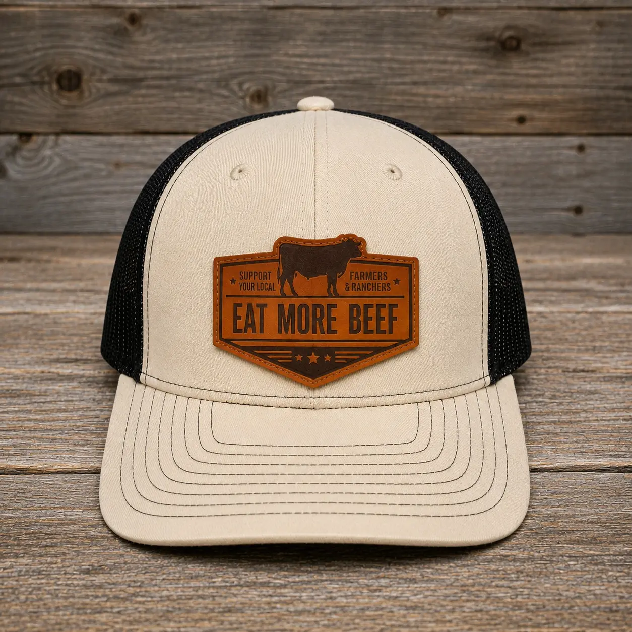 Eat More Beef Leather Patch Trucker Hat, Support Local Farmers Ranchers Snapback Cap, Western Cattle Ranch Hat, Adjustable Mesh Outdoor Hat for Men