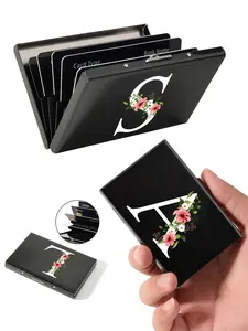 Letter & Floral Pattern, Stainless Steel Business Card Holder, Card Holder Organizer, RFID Credit Card Holder, RFID Card Slots, Card Storage Wallet for Men & Women, Fashionable Card Holder, Business Card Holder For Purse