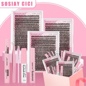 SOSIAY CICI 3-Pack DIY Lash Extension Kit, 320PCS 40D D Curl Lash Clusters 9-16mm, All-in-One Lash Set with Bond Seal Remover Tweezers