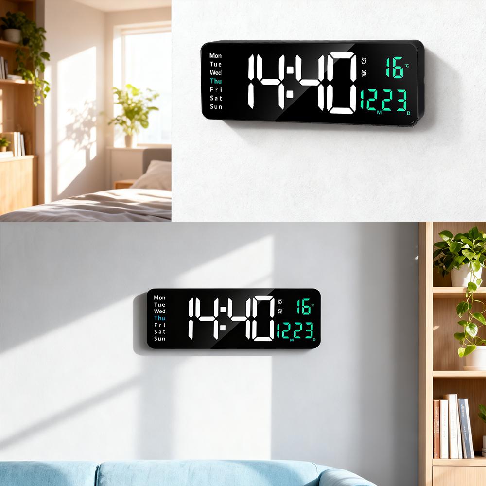 Digital Wall Clock, 13" Large Display Digital Clock with Remote Control, Auto-Dimming Wall Clock with Night Light, DST, Date Week,Temp for Living Room, Bedroom, Decor