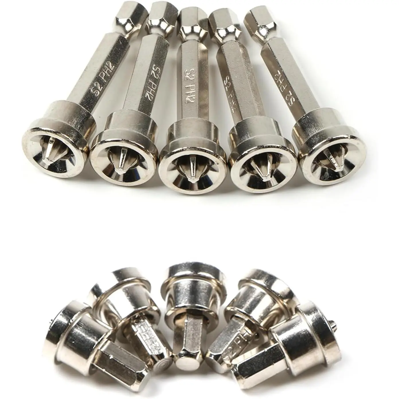 10-piece magnetic drywall screwdriver bit set, PH2 hex shank, 25mm x 5 pieces & 50mm x 5 pieces