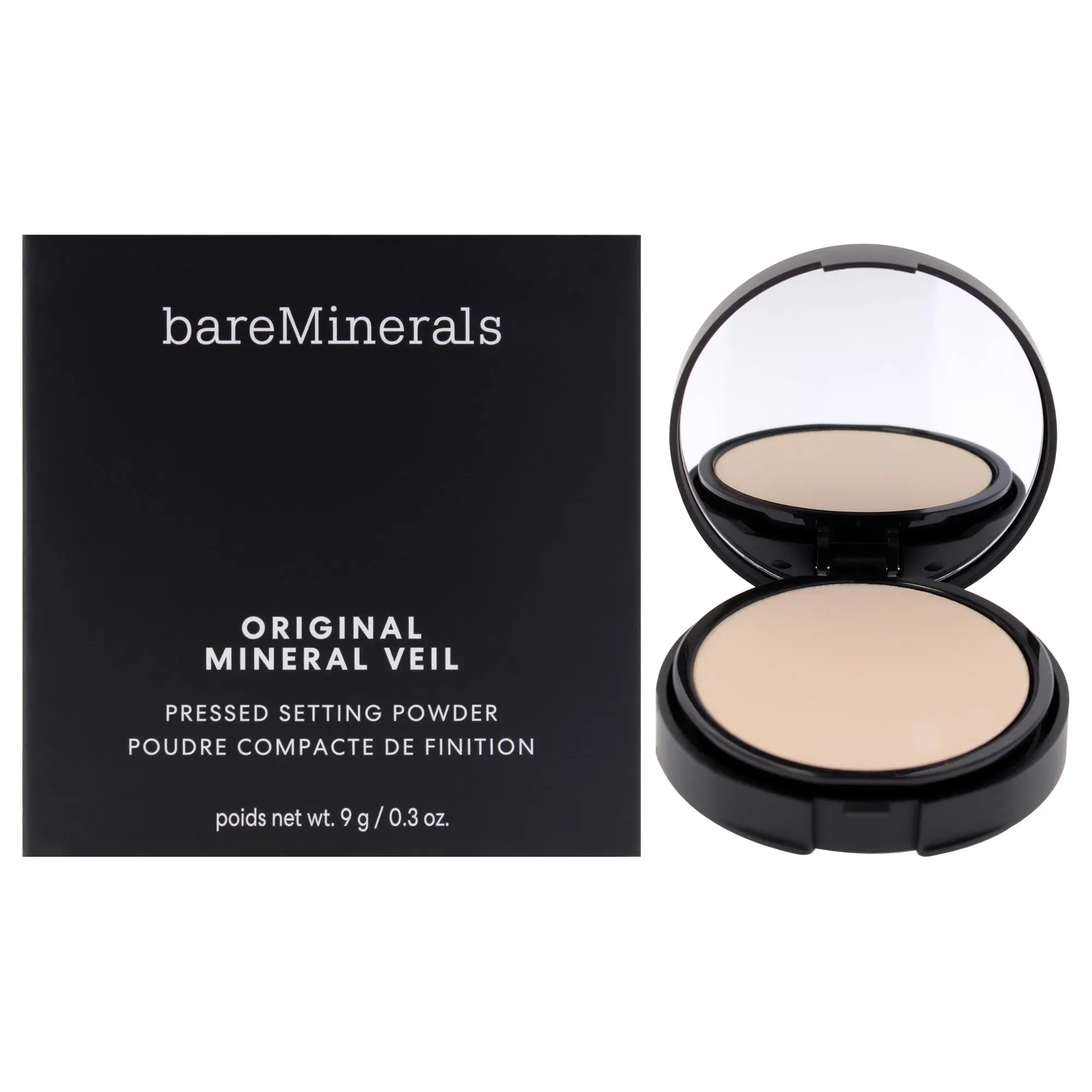 bareMinerals Original Mineral Veil Pressed Compact Setting Powder - Sheer, Lightweight, Smooth, Flawless, Radiant for Women - Daily Makeup Essential - 0.3 oz