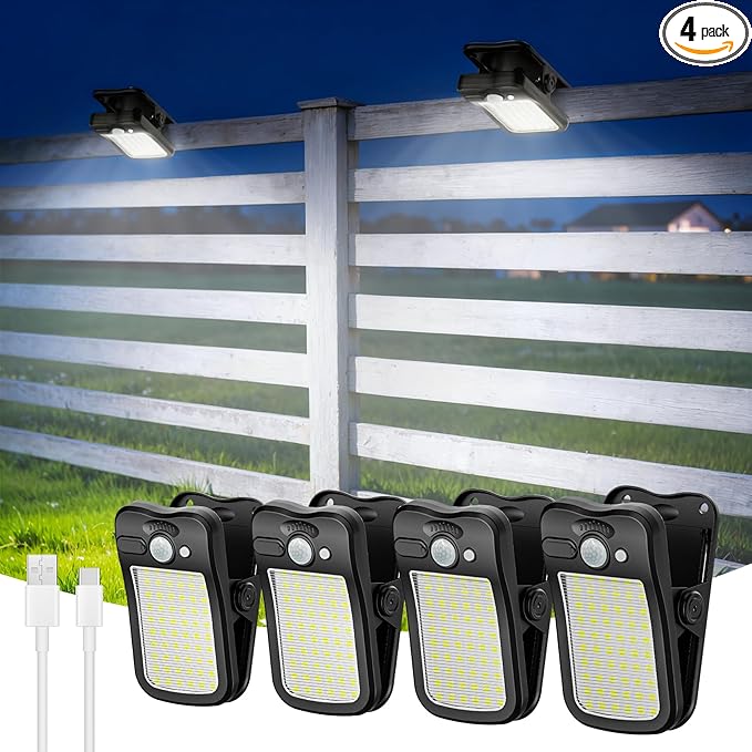 Solar Motion Sensor Light Outdoor Waterproof, USB and Remote Control, 2-Pack Portable Solar Outdoor Lights, Suitable for Gutters, Fences, Garage, Camping
