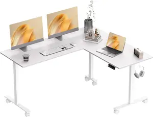 TIQLAB L Shaped Standing Desk - Ergonomic Electric Height Adjustable Work Table on Wheels - 63x55 Inch Splice Board - Classic Design - Assembly Required