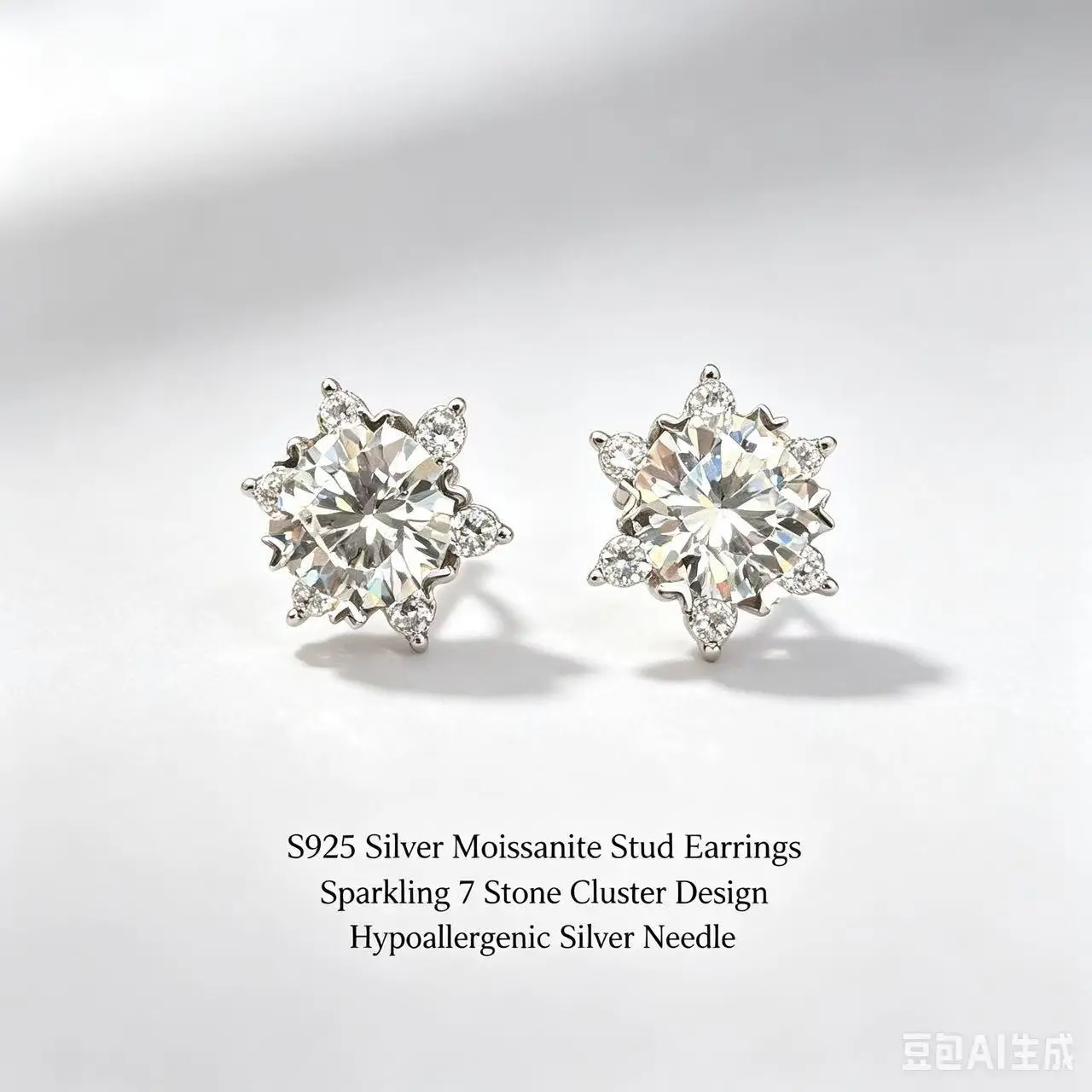 T097 S925 silver snowflake moissanite studs, sensitive ears safe & bling nonstop