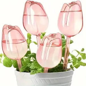 Self-Watering Tulip Bulbs Set, 4 Pack Transparent Plastic Globes, Indoor Outdoor Plant Watering, Automatic Watering System, 3-7 Days Cycle, Garden Care Gift