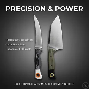 Stainless Steel Chef Knife & Slicing Knife Set with G10 Handles - Multipurpose Kitchen & Camping Knives for Meat, Veggies & Meal Prep