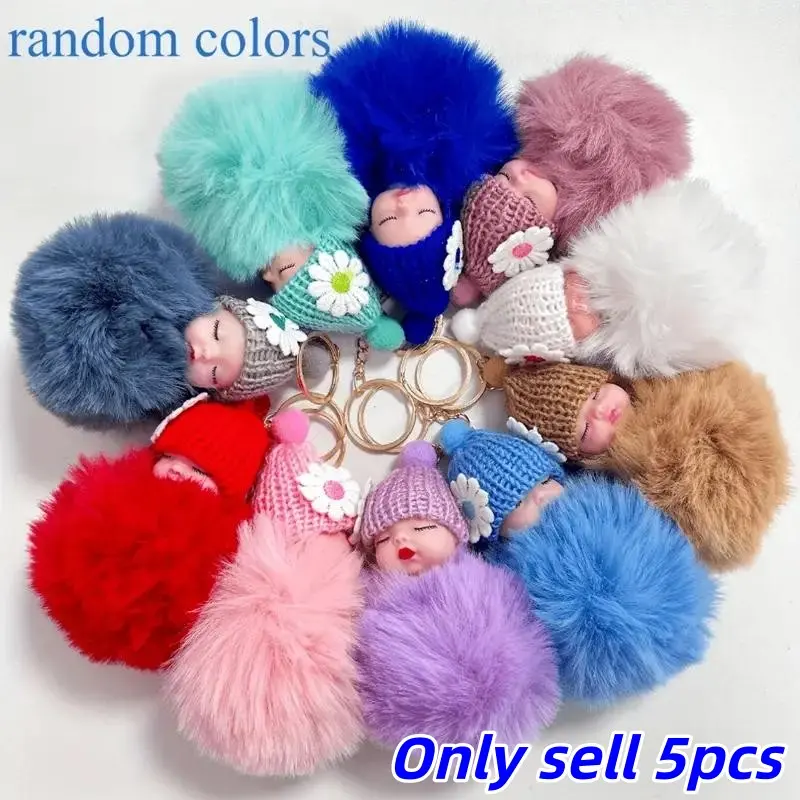 Cute Plush Doll Keychain, Keychain for Bags, 5 Counts Plush Doll Decoration, Plush Doll Pendant for Car Interior Decoration, Car Interior Accessories for Women & Girls, Trendy Cute Keychain