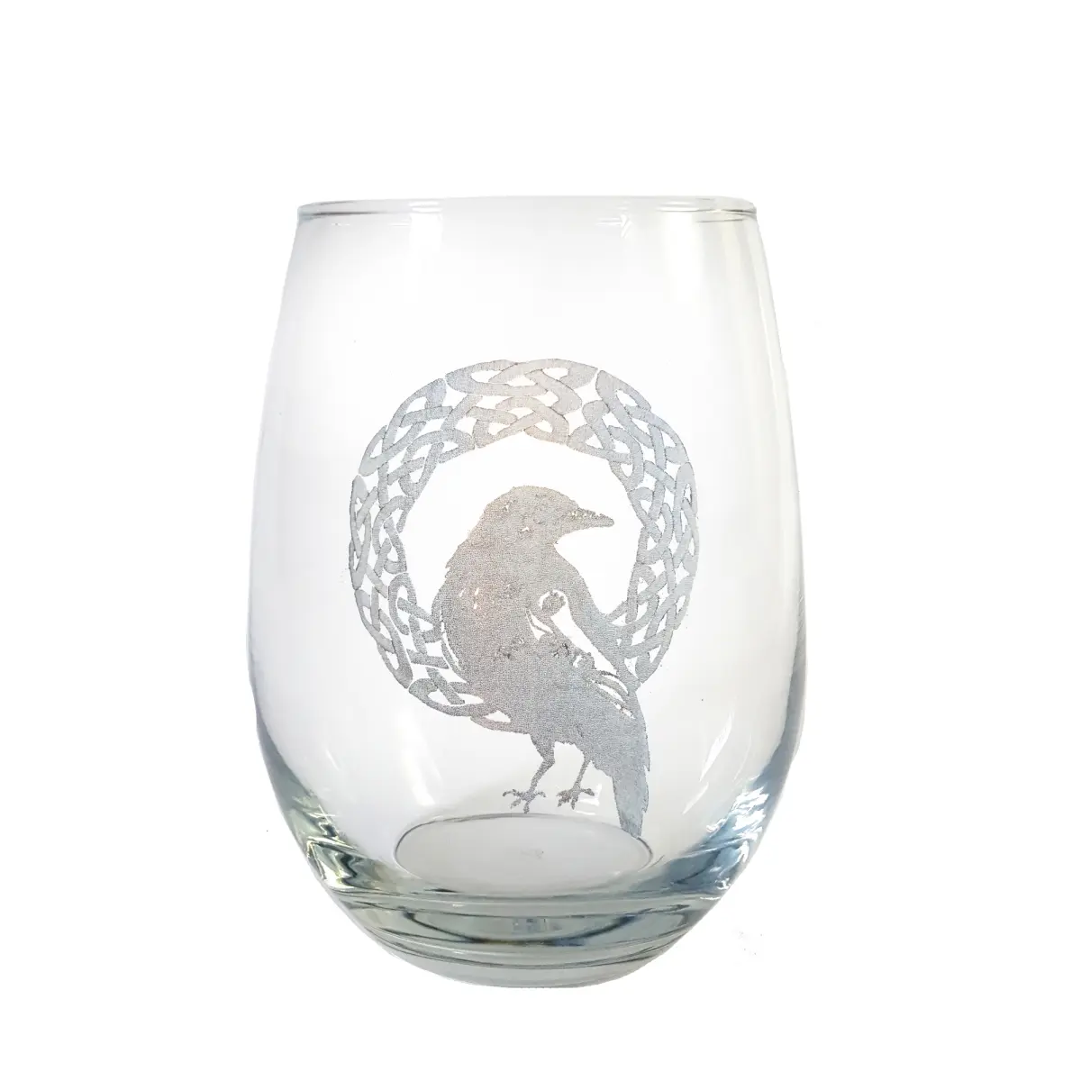 18 oz Celtic Raven Engraved Stemless Wine Glass