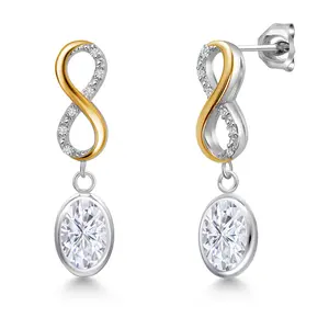 Gem Stone King Infinity Drop Earrings for Women in 925 Silver and 10K Yellow Gold | 8X6MM Oval Gemstone Birthstone with Lab Grown Diamond Accents | Fine Jewelry for Her Mom Wife