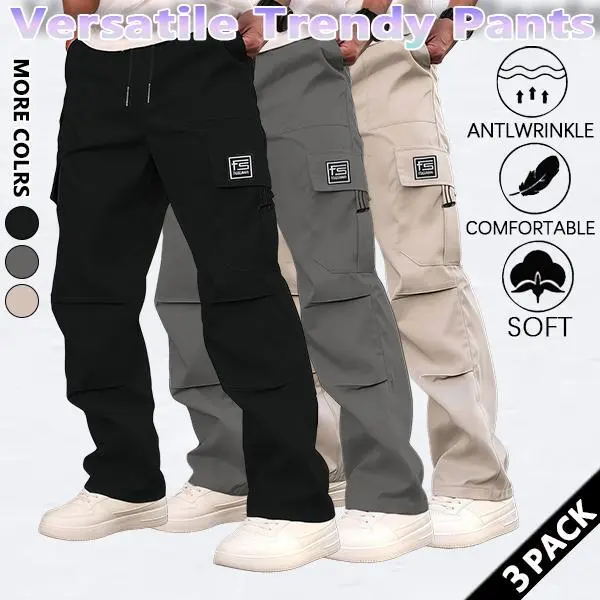 Men's Retro Paratrooper Trouser with Large Pockets, Full-Length Windproof Design, 3 Pack Casual Menswear, Outdoor Clothes, Loose-Fit, Outdoor Ready, Activewear, Sportswear
