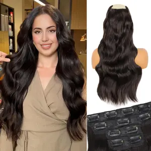 Vigorous Dark Brown 24in Clip Hair Extensions - Long Wavy Synthetic Hairpieces for Women, Easy-to-Install for Daily & Event Party Use