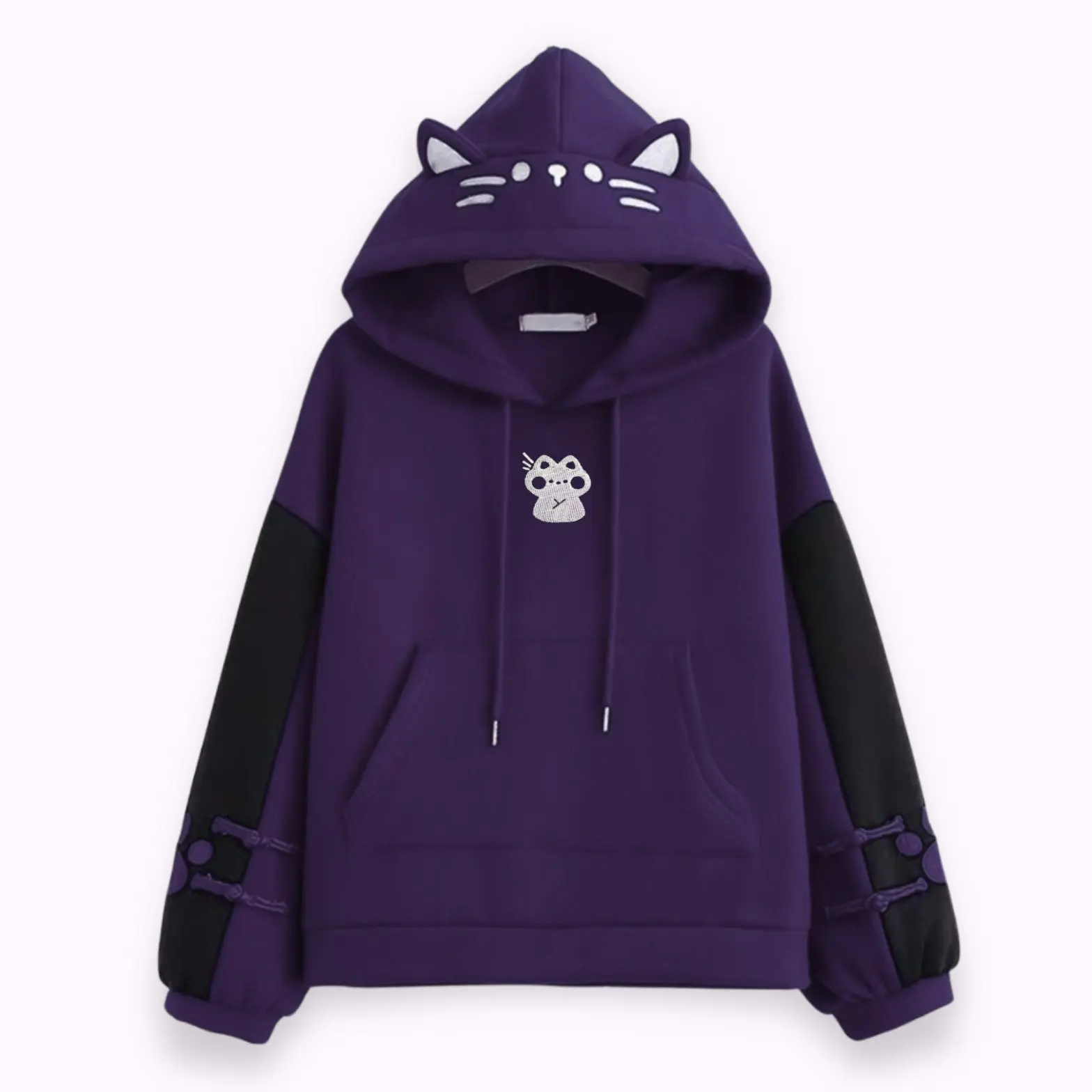 Purple Cat Ear Hoodie – Cat & Paw Embroidery Embroidered