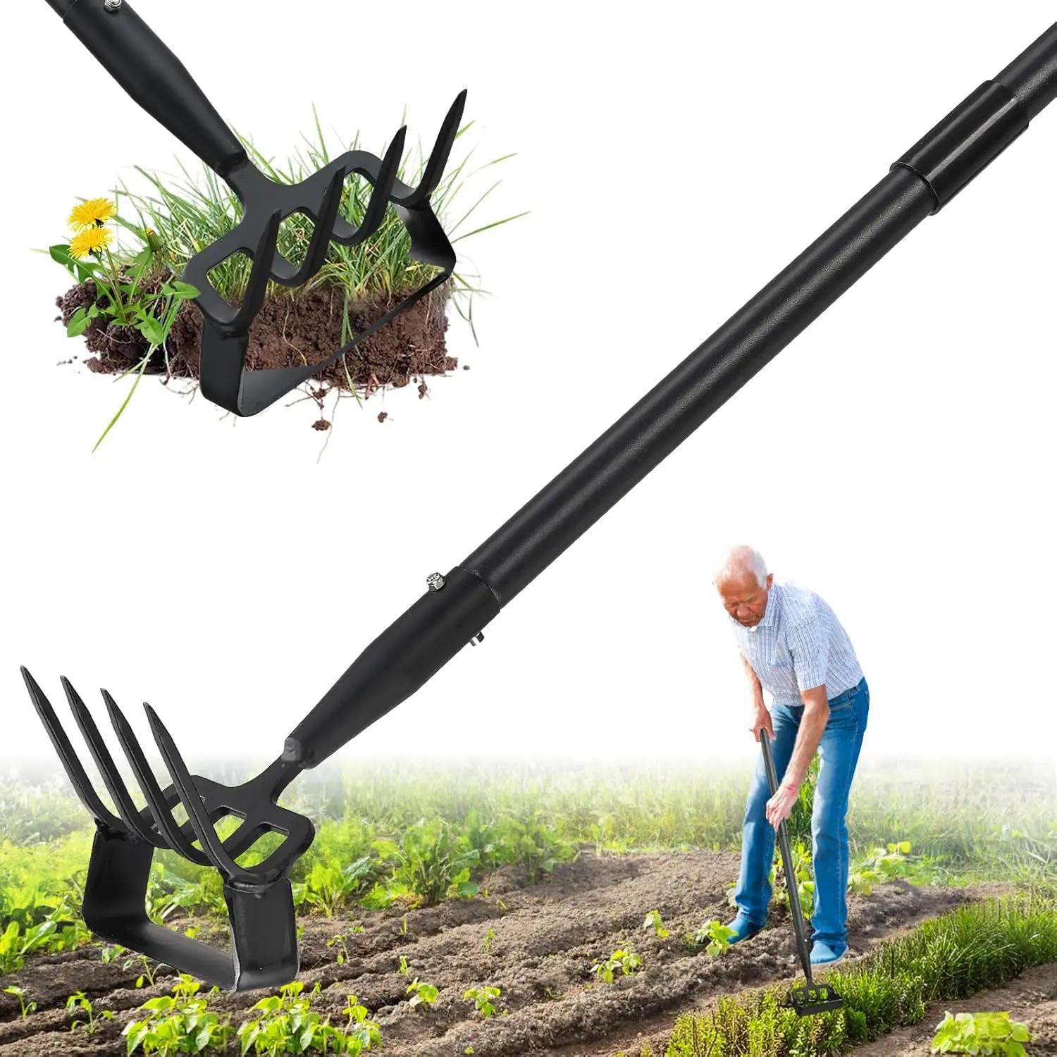 Suitable for Garden Weeding Shovel, 2-in-1 Heavy Duty Horseshoe Shovel and Cultivator Gardening Tool Set, with 62inch Long Handle, Lightweight Weeding Shovel and Rake for Quick Weed Removal, Cultivation, Soil Loosening, Sharp Edge