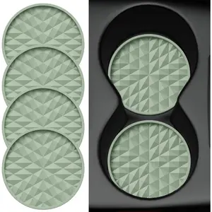 Car Coasters Silicone [4 Pack] 2.75in Universal Mats Non-Slip, Embedded Car Interior Accessories, Car Cup Holders Insert Coasters Decor,Sage Green