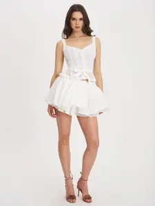 Aliza Lace Trim Layered Cotton Mini Full Skirt