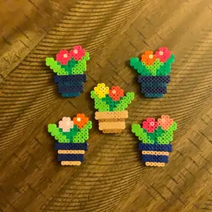 Flower Pot Magnets - Handmade Perler Bead Magnetic Decor