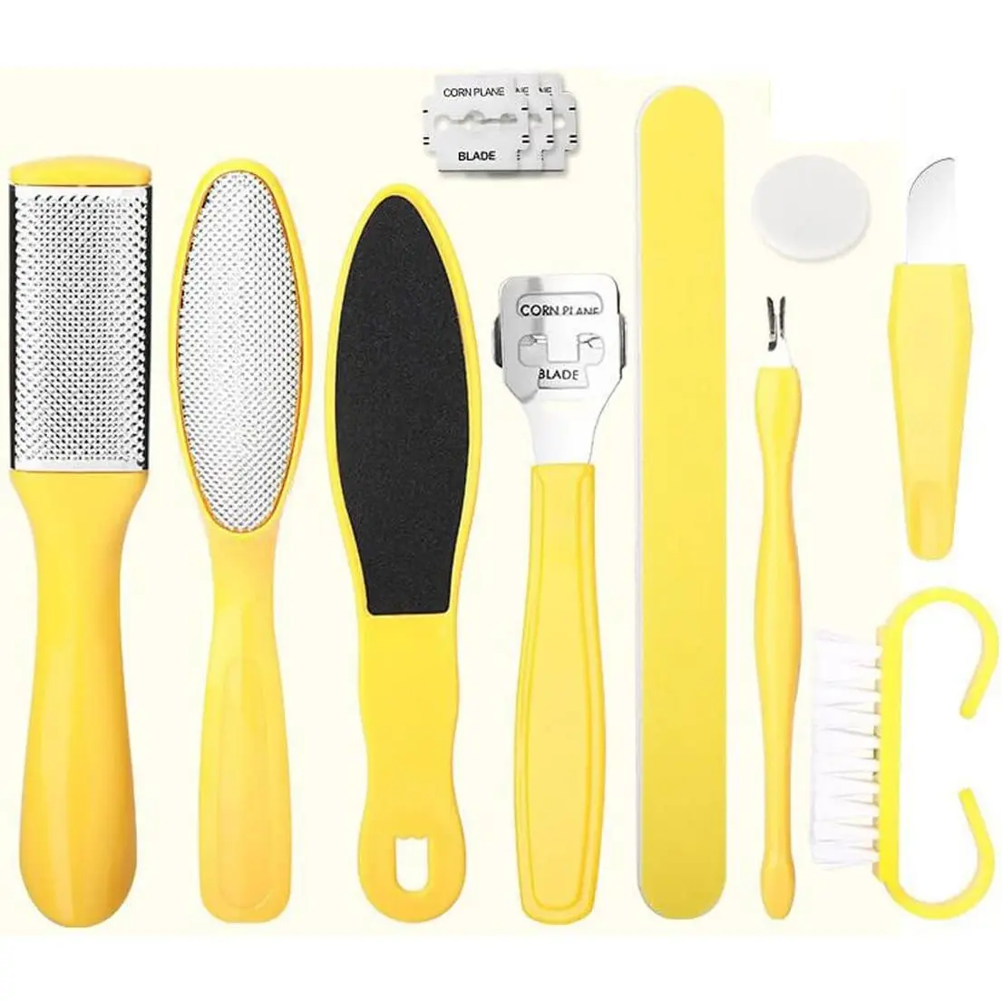 Professional Pedicure Foot Spa Set,10 in 1 Pedicure Set for Feet,Stainless Steel Foot Care Kit, Foot Rasp Dead Skin Remover Foot Pedicure Kit,Foot File Kit Foot Callus Remover (Yellow)