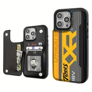 Electric Drill Tools Yellow Luxury Aesthetic Card Holder Wallet Aesthetic Pattern Black Casing for iPhone17 16 15 14 13 12 PRO MAX PLUS,AIR,PU Leather Stylish Gift Shockproof Protection Anti-Drop Protective Protector Phone Cases Shell Cove