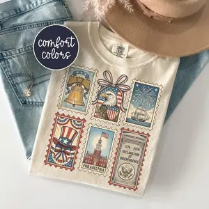 Comfort ColorsUSA 250th Anniversary Stamps Shirt, Coquette 4th Of July Tee, America 1776 T-Shirt, USA Summer Top, Patriotic Freedom Shirt