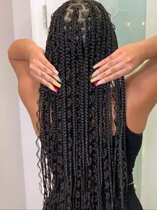 36 Inch Long Deep Wave Braided Knotless Full Lace Front Wigs for Women, Natural Looking Gorgeous Fluffy Wigs without Bangs, Bangless, Synthetic Full Lace Wigs for Party, Daily Use