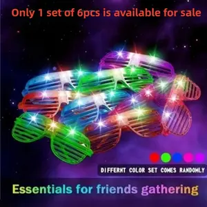 6 Pcs Random Color LED Fluorescent Glasses, 5 Neon Colors, 3 Flash Modes, Party Sunglasses, Festival Gift, Birthday Present, Music Festival Decor, Party Supplies