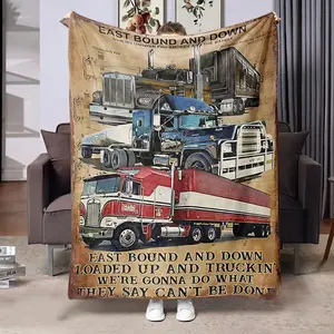 1 Piece Vintage Truck Pattern Flannel Blanket-Soft, Warm, Comfortable, Multifunctional Suitable for Nap, Travel, Camping, Sofa, Bed, Office, Home Decoration-Trucker and Freight Worker Birthday, ideal Gift for Anniversary, Festival-Year-round Use