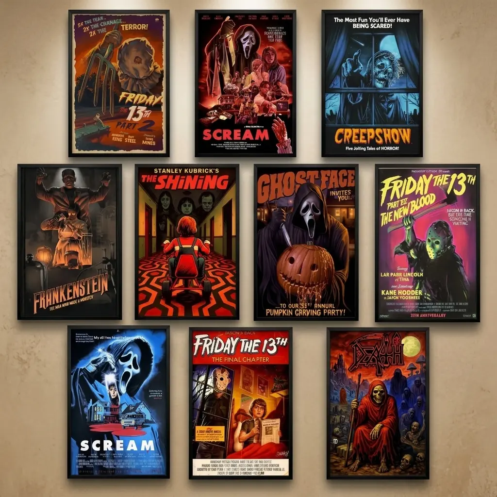 Vintage Classic Horror Movie Canvas Wall Art Scream Friday The 13th The Shining Retro Slasher Film Print Unframed Poster Halloween Scary Terror Bedroom Cinema Bar Home Decor Gift