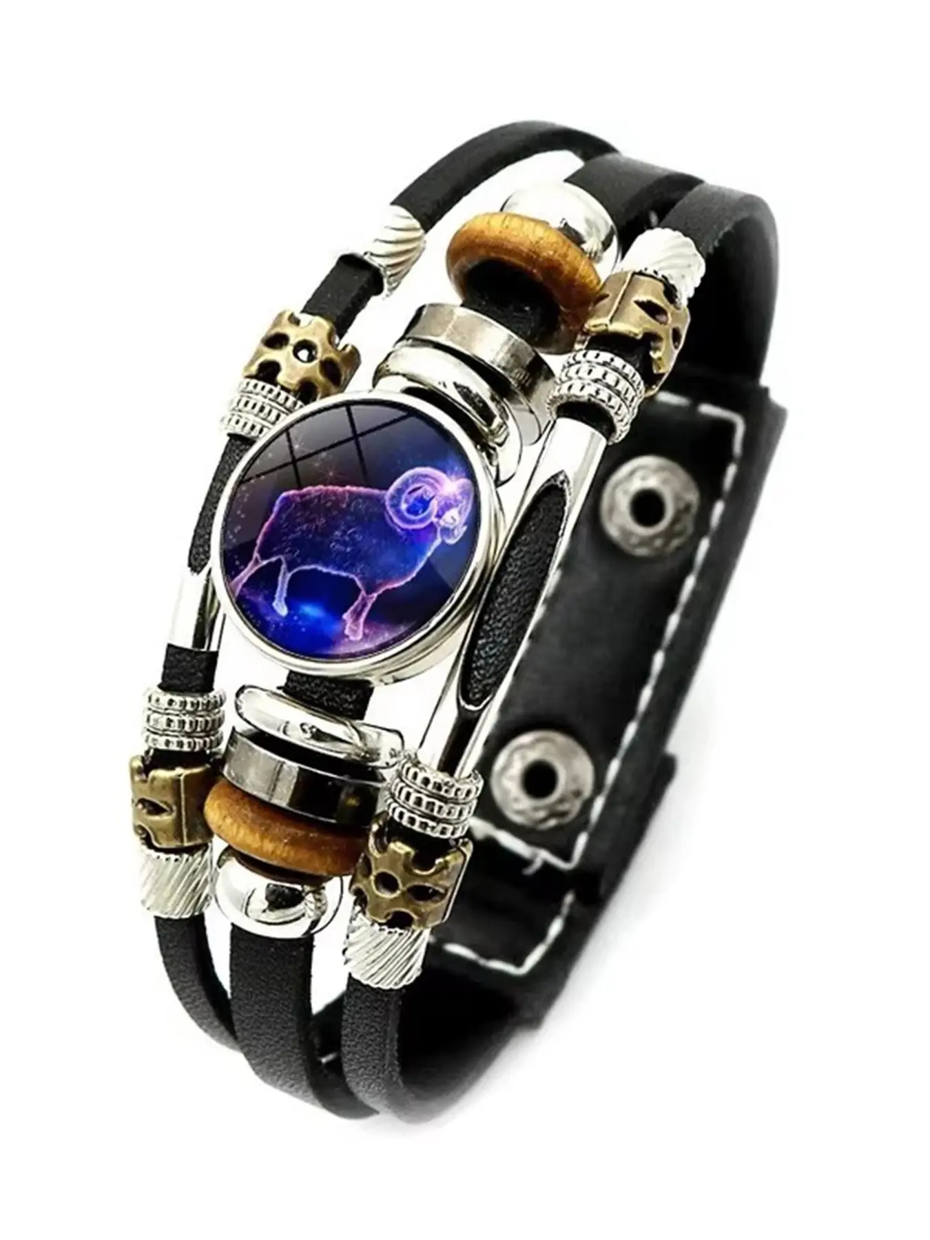 12 Constellation Leather Bracelet Zodiac Sign Glass Snap Button Bracelets For Men Women Bracelet Jewelry