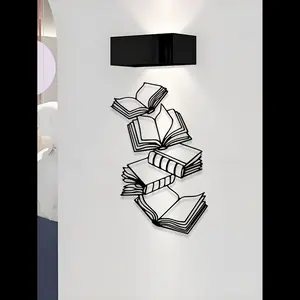 Iron Art Wall Decor for Book Lovers, Artistic Metal Books and Flower Wall Sculpture, Library and Coffee Shop Home Office Reading Corner Decoration, Iron Literary Wall Decor