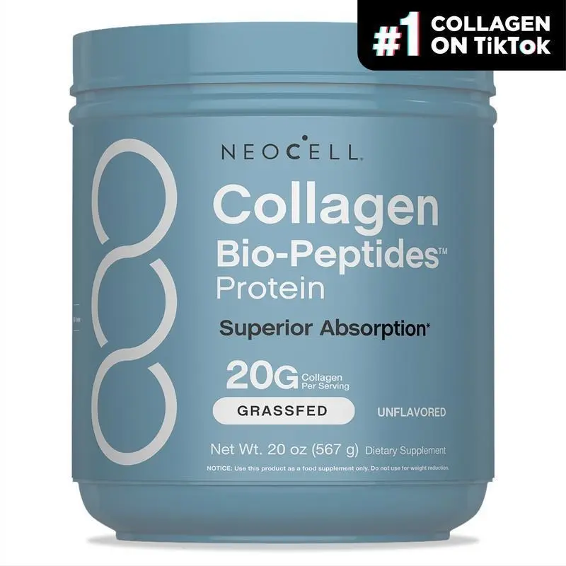 NeoCell Bio-Peptides Collagen Powder, 20g Grass Fed Hydrolyzed Collagen Protein, Unflavored High Absorption Powder Supports Skin Hair Nail Joint Health, 20oz Edible Supplement Dietary Beauty Beauty Bathroom