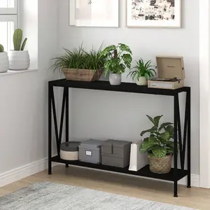 Console Table For Entryway,2-Tier Narrow Console Sofa Side Table For Entryway Hallway Living Room,Foyer Sofa Table Narrow With Storage,Black,42.9"