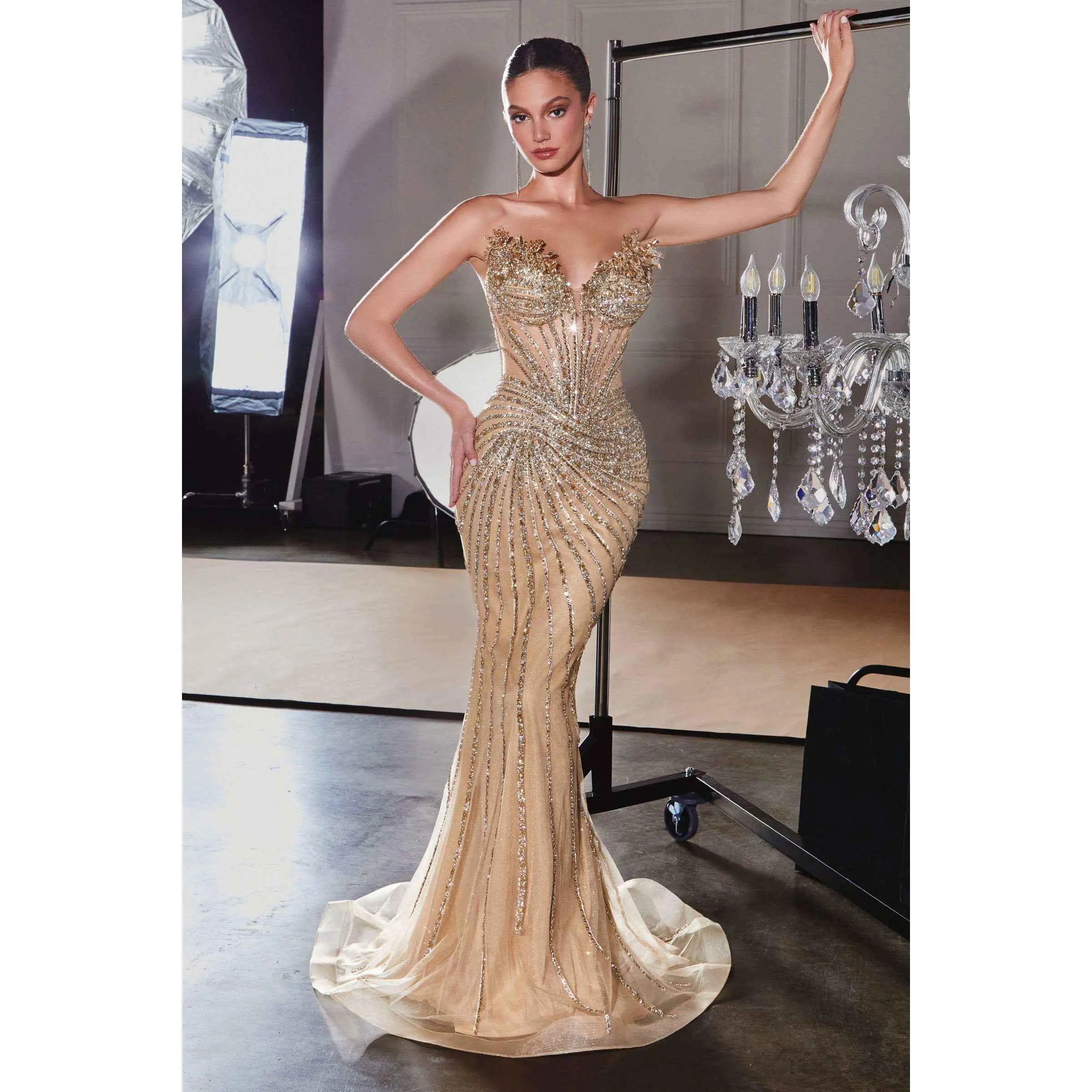 Ladivine CD715 Red Carpet Glamour Fitted Mermaid Gown, Formal Wear, Glitter