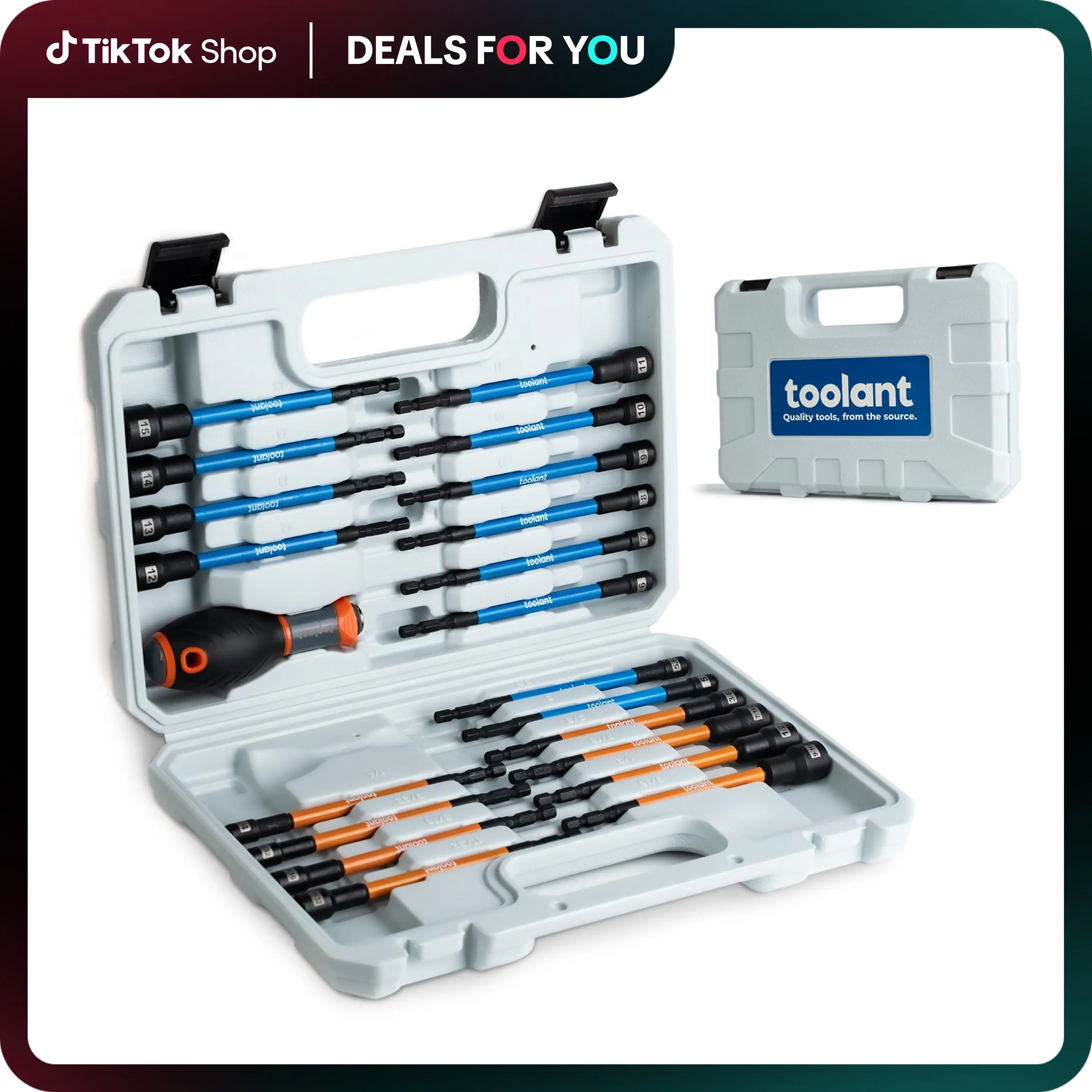 toolant Extra Long SAE/Metric Magnetic Nut Driver Set with Replacement Handle, 21pcs