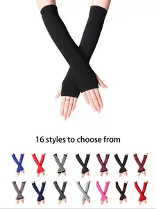 Women's Fingerless Gloves, Long Striped Knit Arm Warmers, Winter Elastic Comfortable Soft, Ideal for Outdoor & Indoor Activities